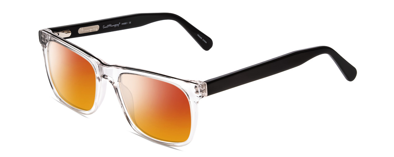 Profile View of Ernest Hemingway H4861 Designer Polarized Sunglasses with Custom Cut Red Mirror Lenses in Clear Crystal/Gloss Black Unisex Cateye Full Rim Acetate 55 mm