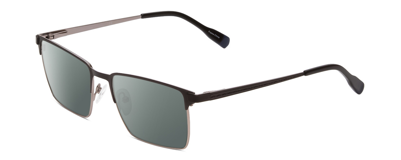 Profile View of Ernest Hemingway H4863 Designer Polarized Sunglasses with Custom Cut Smoke Grey Lenses in Satin Black/Silver Geometric Pattern Unisex Rectangle Full Rim Stainless Steel 52 mm
