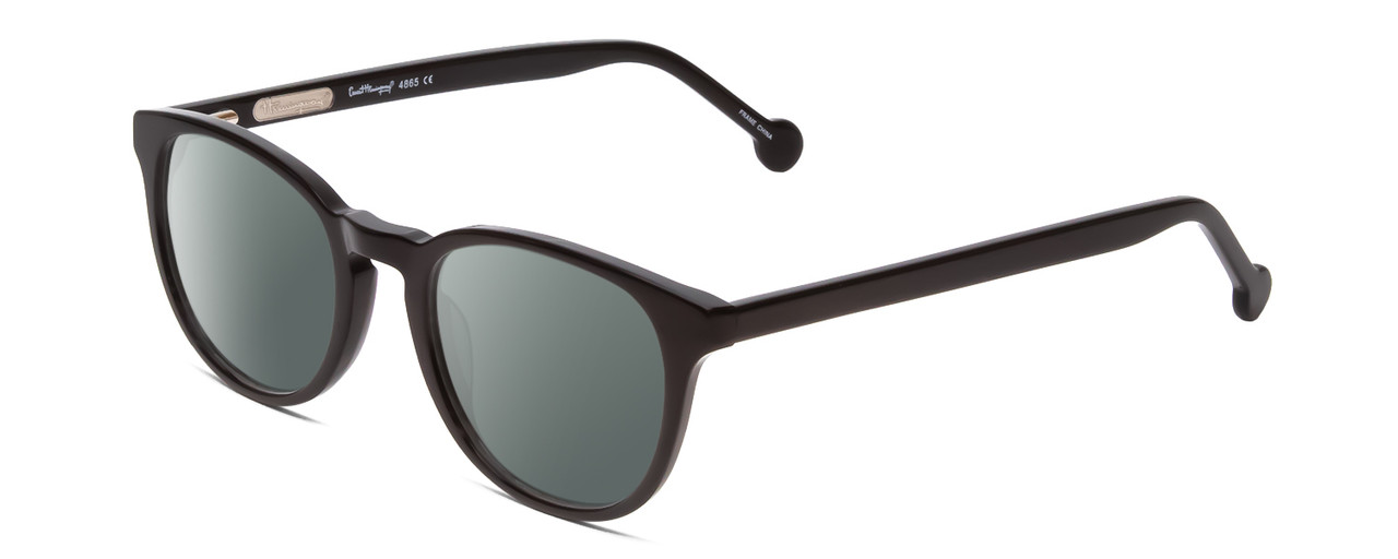 Profile View of Ernest Hemingway H4865 Designer Polarized Sunglasses with Custom Cut Smoke Grey Lenses in Gloss Black/Rounded Tips Unisex Cateye Full Rim Acetate 49 mm