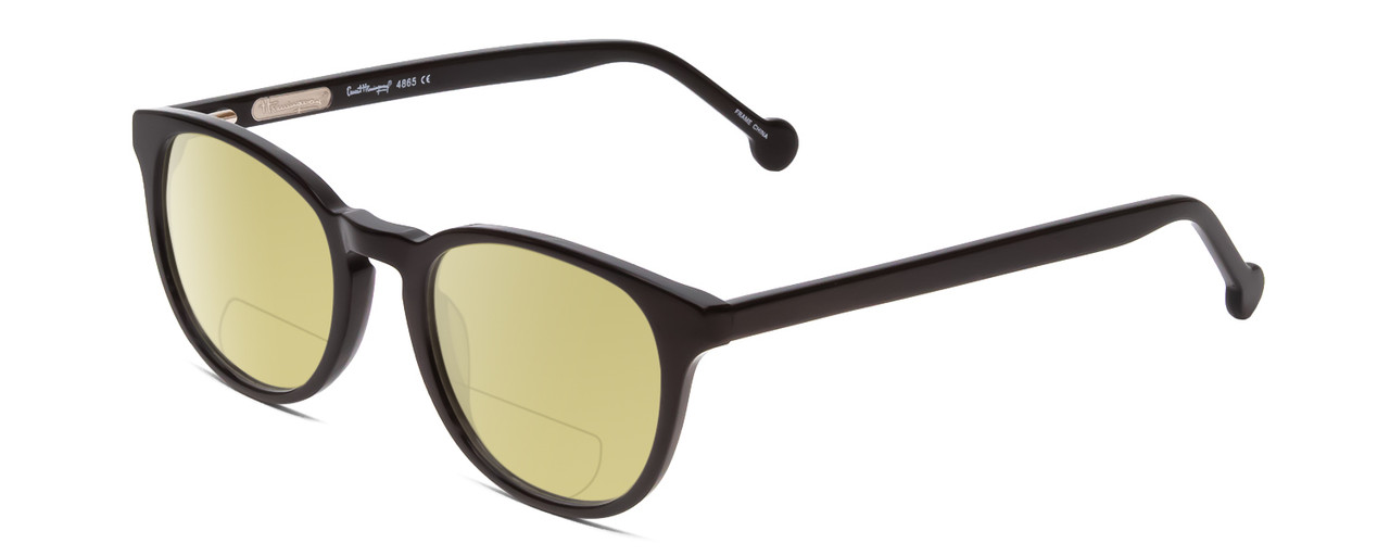 Profile View of Ernest Hemingway H4865 Designer Polarized Reading Sunglasses with Custom Cut Powered Sun Flower Yellow Lenses in Gloss Black/Rounded Tips Unisex Cateye Full Rim Acetate 49 mm