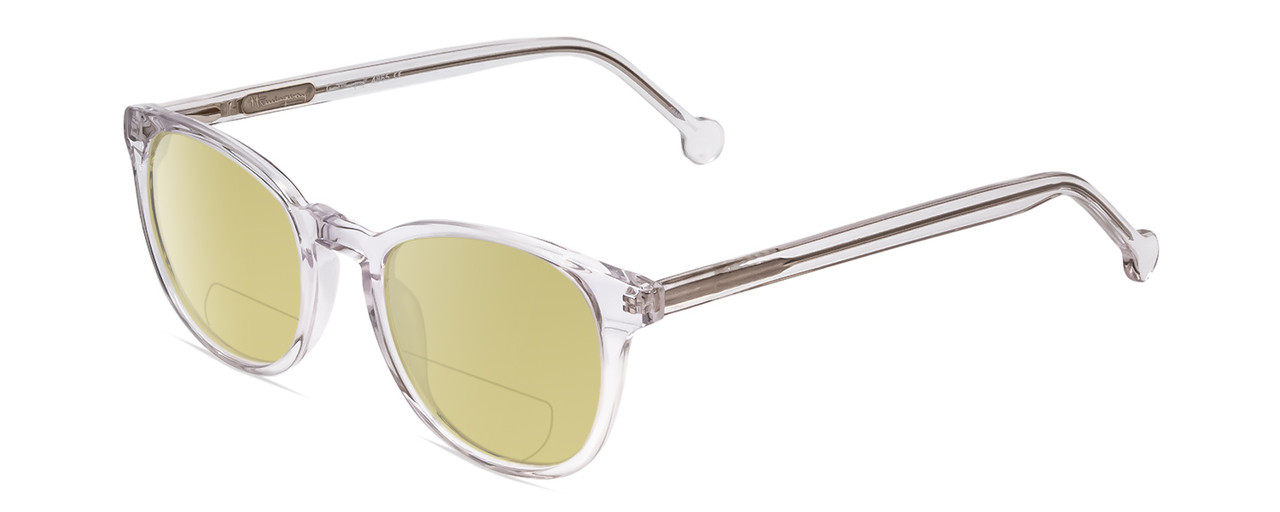 Profile View of Ernest Hemingway H4865 Designer Polarized Reading Sunglasses with Custom Cut Powered Sun Flower Yellow Lenses in Clear Crystal Silver Glitter/Rounded Tips Unisex Cateye Full Rim Acetate 49 mm