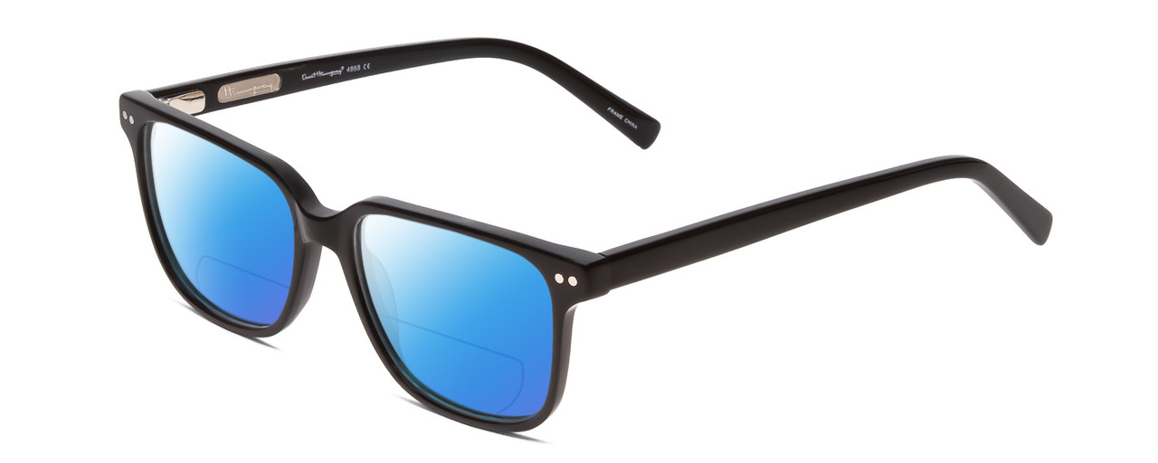 Profile View of Ernest Hemingway H4868 Designer Polarized Reading Sunglasses with Custom Cut Powered Blue Mirror Lenses in Gloss Black/Silver Accents Unisex Cateye Full Rim Acetate 52 mm