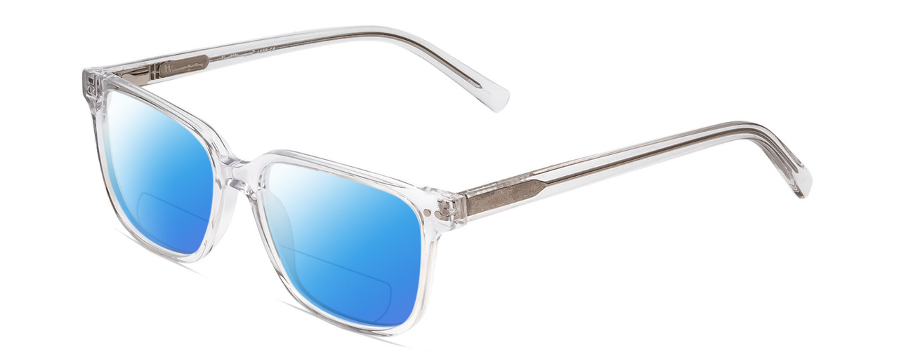 Profile View of Ernest Hemingway H4868 Designer Polarized Reading Sunglasses with Custom Cut Powered Blue Mirror Lenses in Clear Crystal/Silver Glitter Accent Unisex Cateye Full Rim Acetate 52 mm