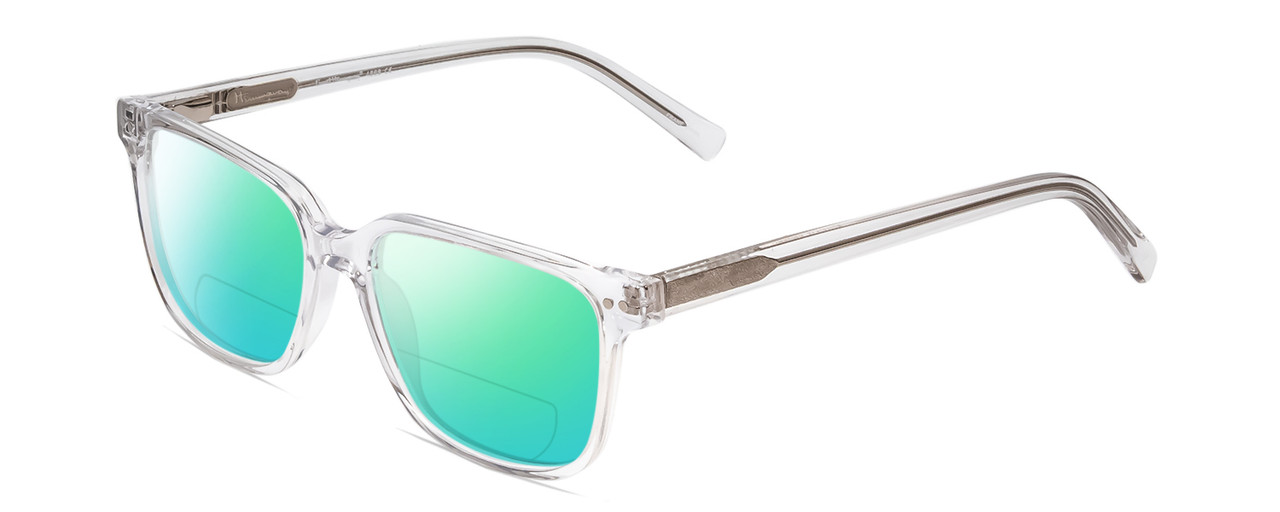 Profile View of Ernest Hemingway H4868 Designer Polarized Reading Sunglasses with Custom Cut Powered Green Mirror Lenses in Clear Crystal/Silver Glitter Accent Unisex Cateye Full Rim Acetate 52 mm