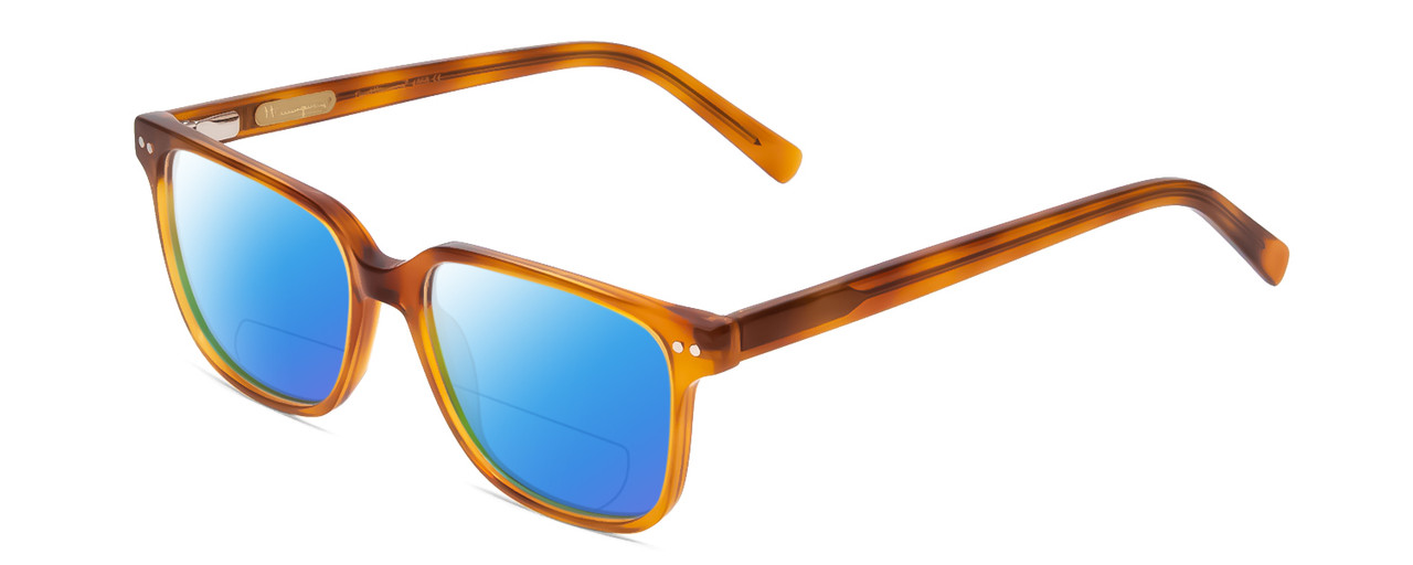 Profile View of Ernest Hemingway H4868 Designer Polarized Reading Sunglasses with Custom Cut Powered Blue Mirror Lenses in Demi-Tortoise Havana Blonde/Silver Accent Unisex Cateye Full Rim Acetate 52 mm