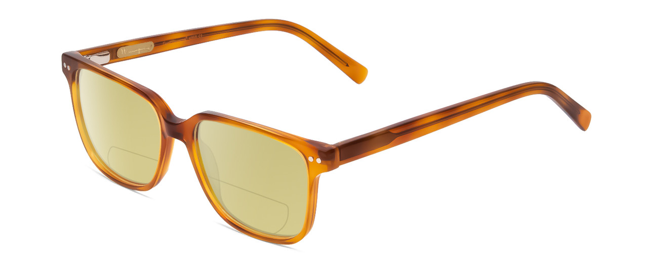 Profile View of Ernest Hemingway H4868 Designer Polarized Reading Sunglasses with Custom Cut Powered Sun Flower Yellow Lenses in Demi-Tortoise Havana Blonde/Silver Accent Unisex Cateye Full Rim Acetate 52 mm