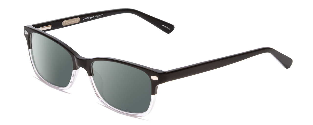 Profile View of Ernest Hemingway H4869 Designer Polarized Sunglasses with Custom Cut Smoke Grey Lenses in Gloss Black/Clear Crystal Fade/Silver Accents Unisex Cateye Full Rim Acetate 53 mm