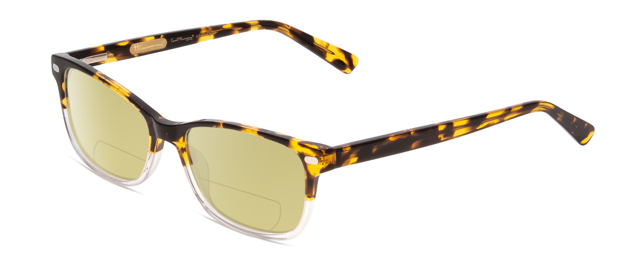 Profile View of Ernest Hemingway H4869 Designer Polarized Reading Sunglasses with Custom Cut Powered Sun Flower Yellow Lenses in Brown Amber Tortoise Havana/Clear Crystal Fade/Silver Accent Unisex Cateye Full Rim Acetate 53 mm