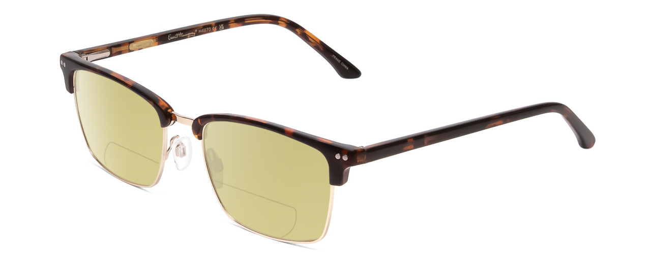 Profile View of Ernest Hemingway H4870 Designer Polarized Reading Sunglasses with Custom Cut Powered Sun Flower Yellow Lenses in Shiny Brown Auburn Tortoise Havana/Gold Unisex Cateye Full Rim Acetate 53 mm