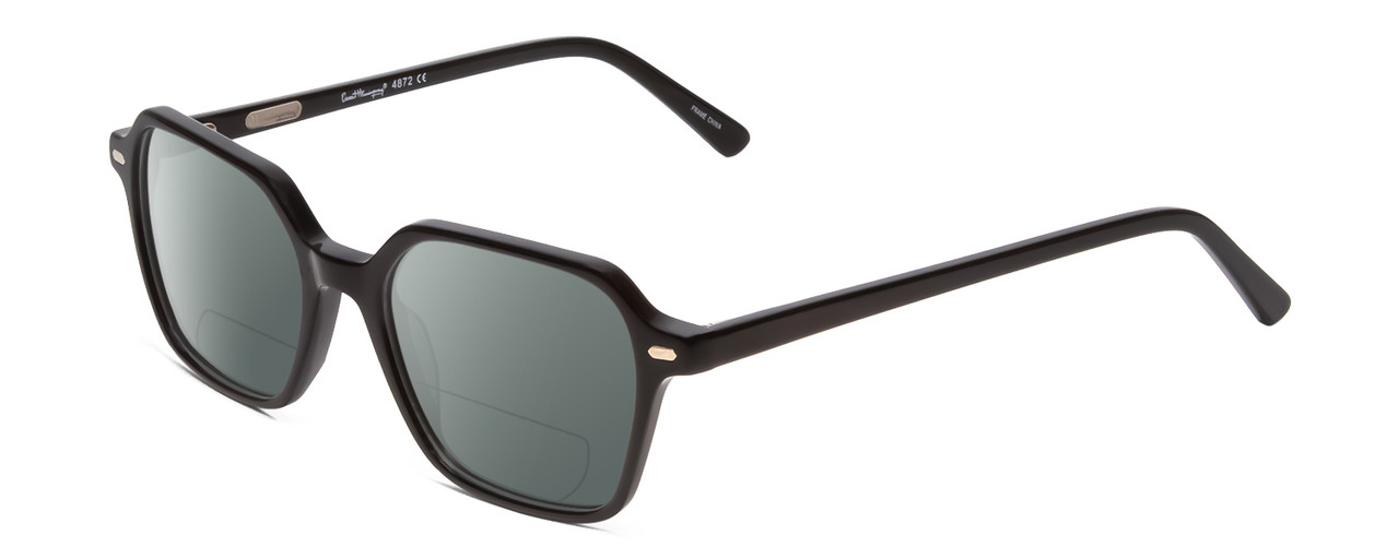 Profile View of Ernest Hemingway H4872 Designer Polarized Reading Sunglasses with Custom Cut Powered Smoke Grey Lenses in Gloss Black/Silver Accents Unisex Square Full Rim Acetate 50 mm