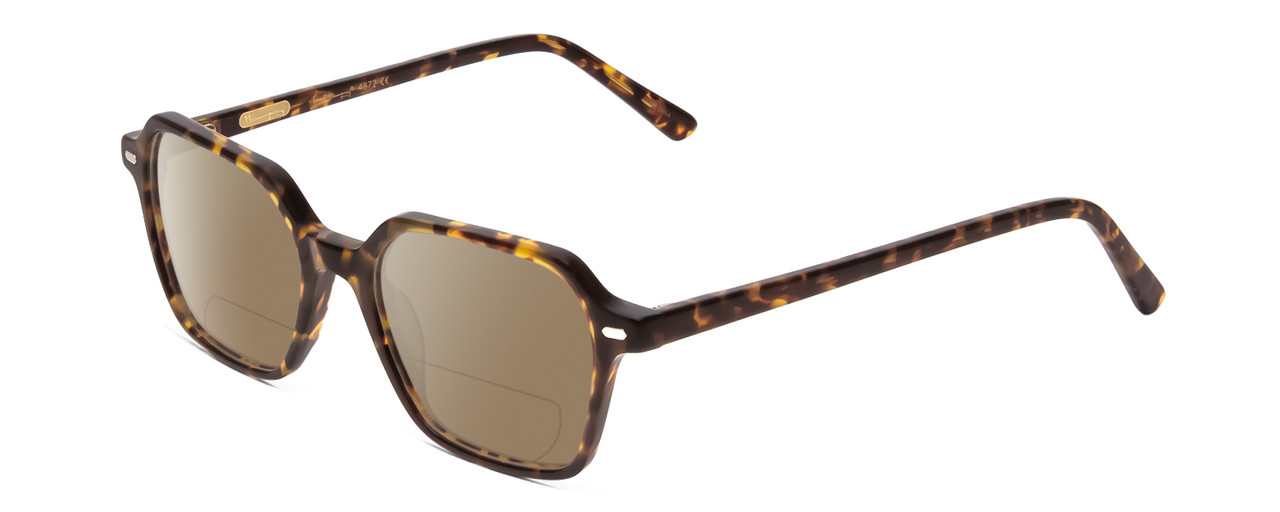 Profile View of Ernest Hemingway H4872 Designer Polarized Reading Sunglasses with Custom Cut Powered Amber Brown Lenses in Brown Amber Tortoise Havana/Silver Accent Unisex Square Full Rim Acetate 50 mm