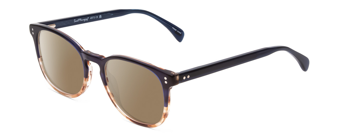 Profile View of Ernest Hemingway H4873 Designer Polarized Sunglasses with Custom Cut Amber Brown Lenses in Navy Blue Fade Unisex Cateye Full Rim Acetate 51 mm