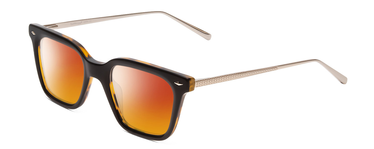 Profile View of Ernest Hemingway H4875 Designer Polarized Sunglasses with Custom Cut Red Mirror Lenses in Gloss Black Amber Brown Tortoise Havana Layered/Patterned Gold Accent Unisex Cateye Full Rim Acetate 48 mm