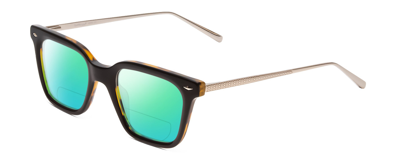 Profile View of Ernest Hemingway H4875 Designer Polarized Reading Sunglasses with Custom Cut Powered Green Mirror Lenses in Gloss Black Amber Brown Tortoise Havana Layered/Patterned Gold Accent Unisex Cateye Full Rim Acetate 48 mm