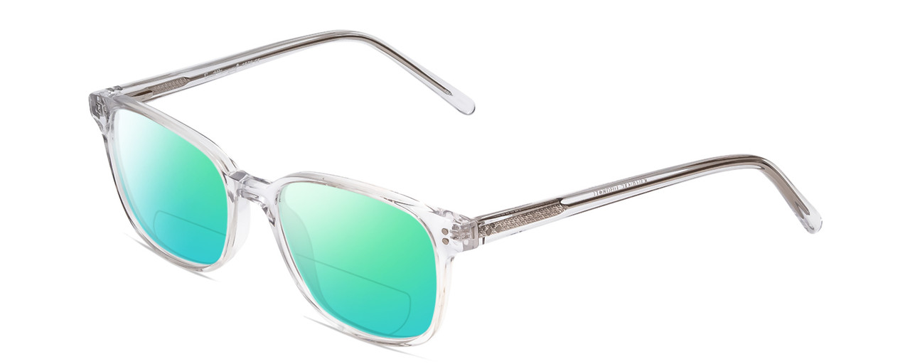 Profile View of Ernest Hemingway H4876 Designer Polarized Reading Sunglasses with Custom Cut Powered Green Mirror Lenses in Clear Crystal/Silver Accents Unisex Cateye Full Rim Acetate 53 mm