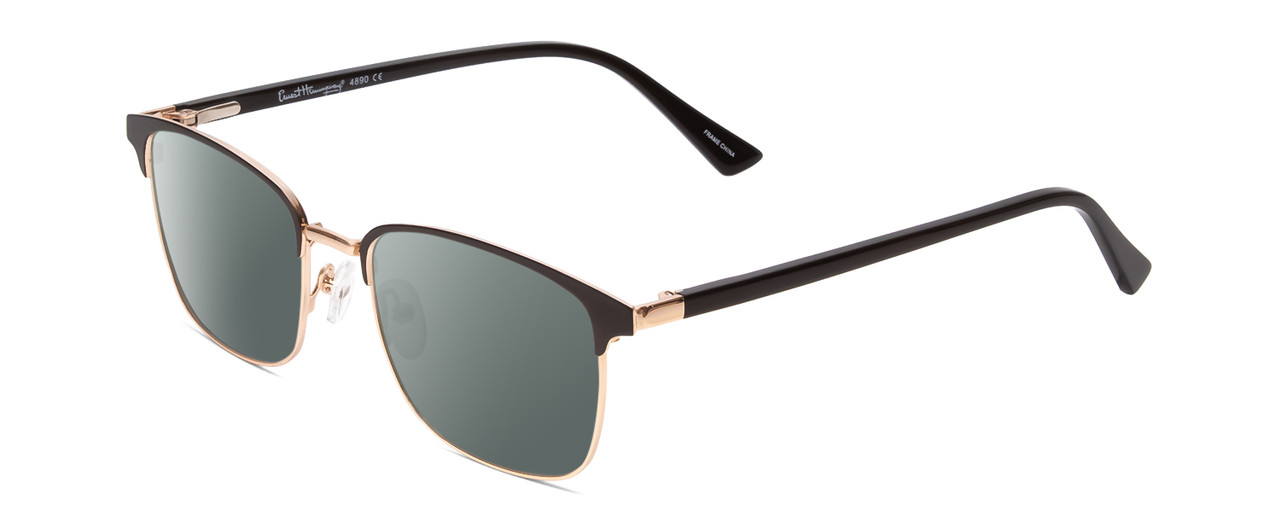 Profile View of Ernest Hemingway H4890 Designer Polarized Sunglasses with Custom Cut Smoke Grey Lenses in Gloss Black/Shiny Gold Unisex Cateye Full Rim Stainless Steel 53 mm