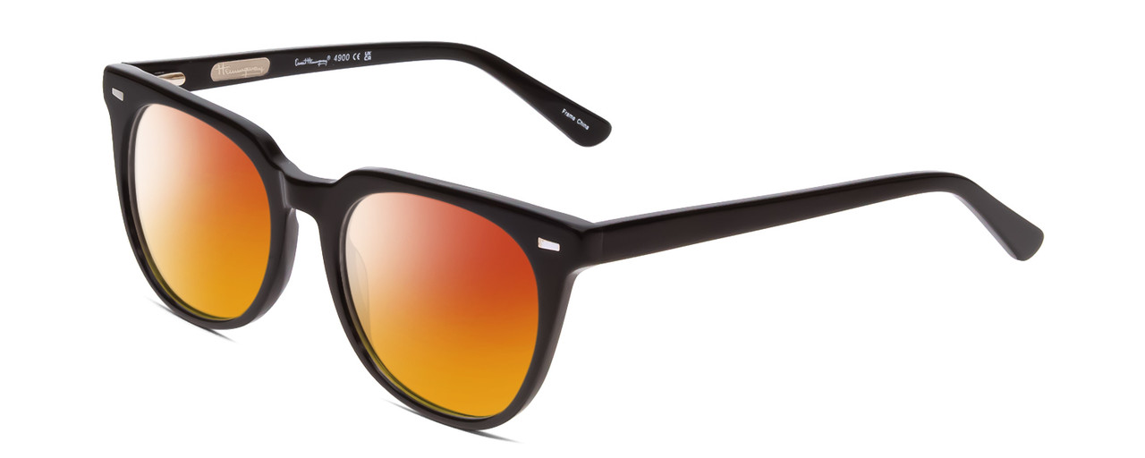 Profile View of Ernest Hemingway H4900 Designer Polarized Sunglasses with Custom Cut Red Mirror Lenses in Gloss Black/Silver Accents Unisex Cateye Full Rim Acetate 52 mm