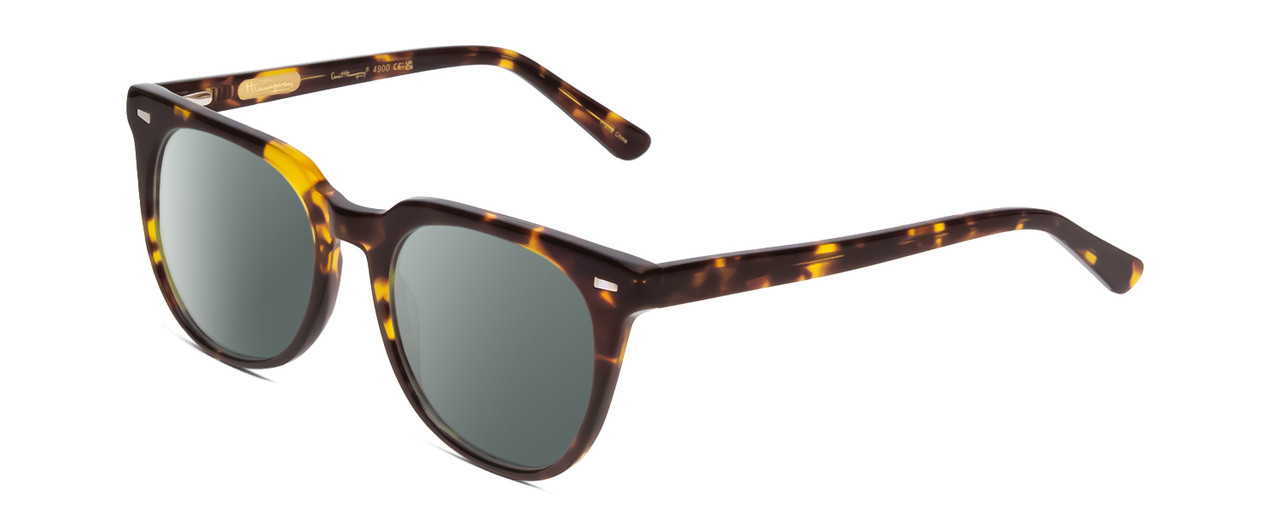 Profile View of Ernest Hemingway H4900 Designer Polarized Sunglasses with Custom Cut Smoke Grey Lenses in Gloss Brown Amber Tortoise Havana/Silver Accents Unisex Cateye Full Rim Acetate 52 mm