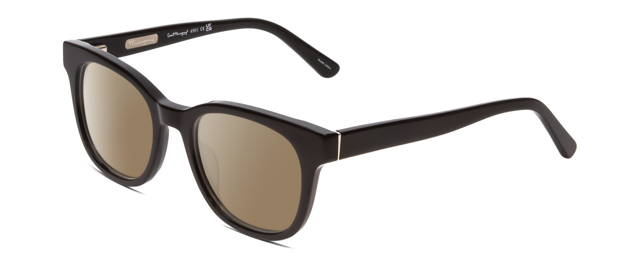 Profile View of Ernest Hemingway H4901 Designer Polarized Sunglasses with Custom Cut Amber Brown Lenses in Gloss Black Ladies Cateye Full Rim Acetate 51 mm