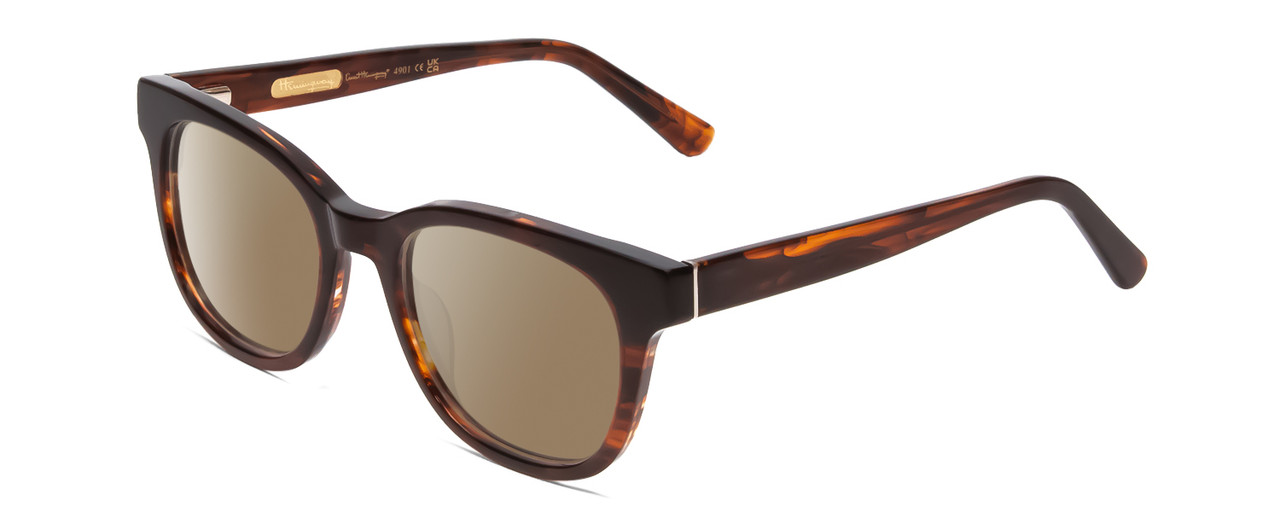 Profile View of Ernest Hemingway H4901 Designer Polarized Sunglasses with Custom Cut Amber Brown Lenses in Shiny Auburn Brown Tortoise Havana Ladies Cateye Full Rim Acetate 51 mm