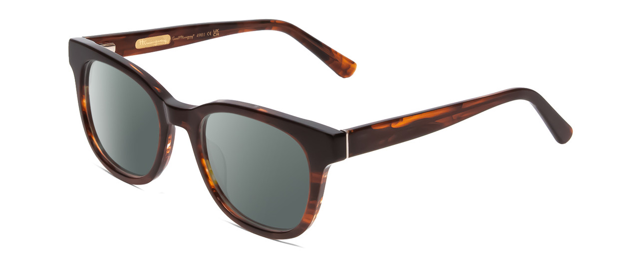 Profile View of Ernest Hemingway H4901 Designer Polarized Sunglasses with Custom Cut Smoke Grey Lenses in Shiny Auburn Brown Tortoise Havana Ladies Cateye Full Rim Acetate 51 mm