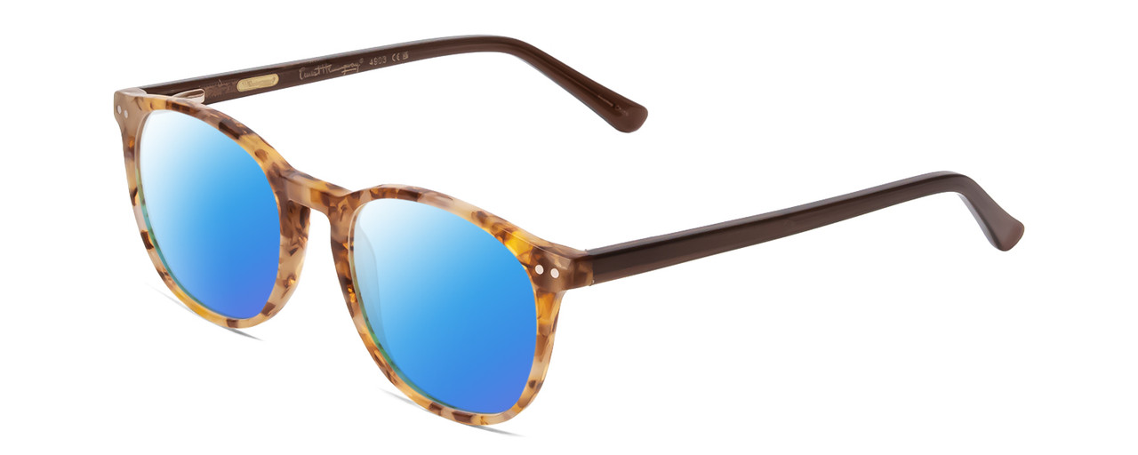 Profile View of Ernest Hemingway H4903 Designer Polarized Sunglasses with Custom Cut Blue Mirror Lenses in Demi-Tortoise Havana Brown Ladies Cateye Full Rim Acetate 49 mm