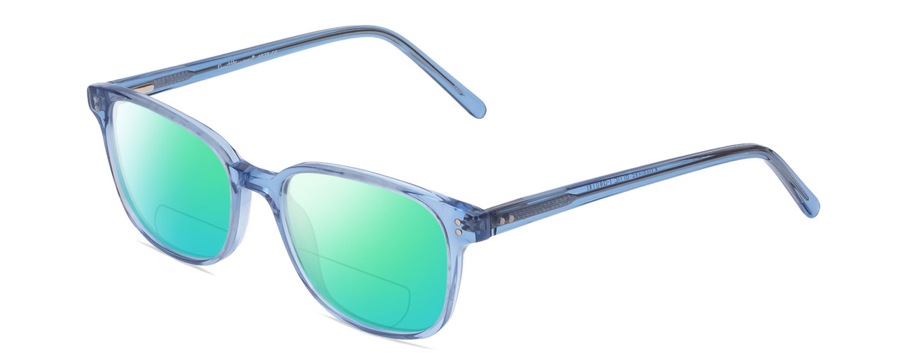 Profile View of Ernest Hemingway H4876 Designer Polarized Reading Sunglasses with Custom Cut Powered Green Mirror Lenses in Shiny Blue Crystal/Silver Accents Unisex Cateye Full Rim Acetate 53 mm