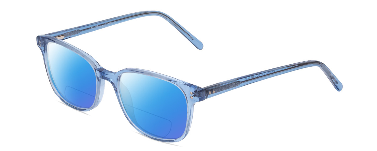 Profile View of Ernest Hemingway H4876 Designer Polarized Reading Sunglasses with Custom Cut Powered Blue Mirror Lenses in Shiny Blue Crystal/Silver Accents Unisex Cateye Full Rim Acetate 53 mm