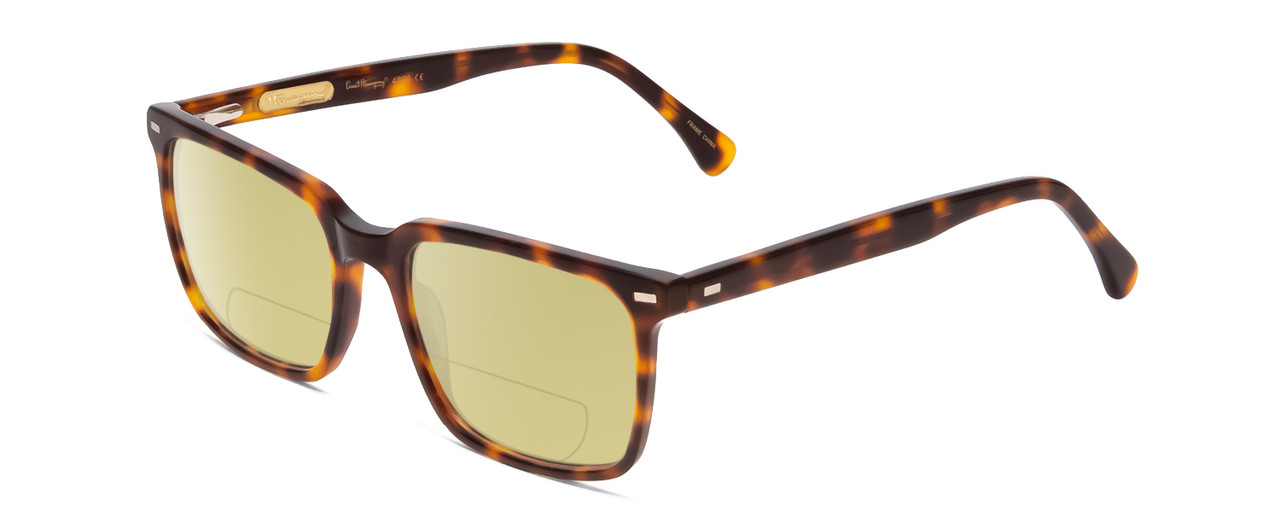 Profile View of Ernest Hemingway H4866 Designer Polarized Reading Sunglasses with Custom Cut Powered Sun Flower Yellow Lenses in Brown Amber Tortoise/Silver Accent Unisex Cateye Full Rim Acetate 51 mm