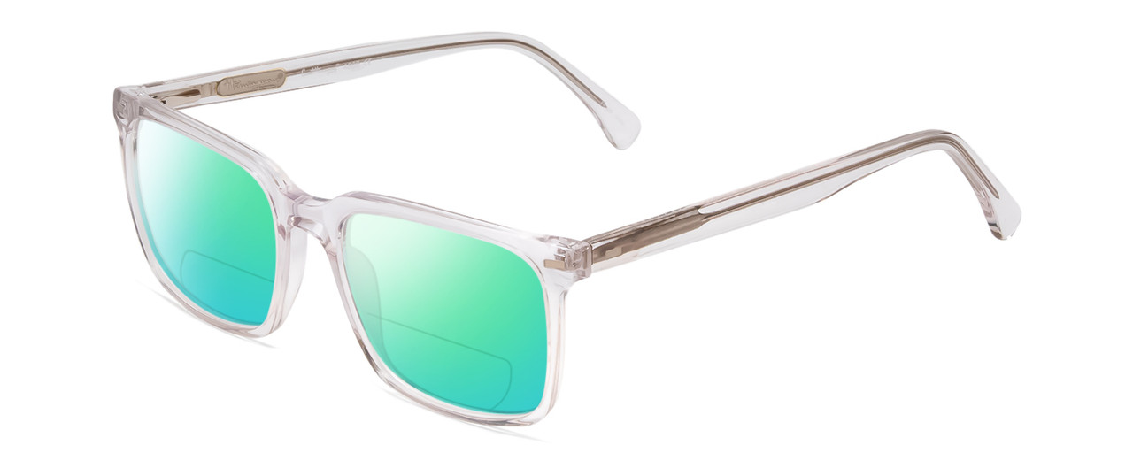 Profile View of Ernest Hemingway H4866 Designer Polarized Reading Sunglasses with Custom Cut Powered Green Mirror Lenses in Clear Crystal/Silver Glitter Accent Unisex Cateye Full Rim Acetate 51 mm