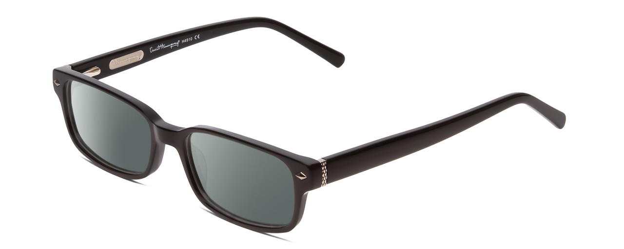 Profile View of Ernest Hemingway H4910 Designer Polarized Sunglasses with Custom Cut Smoke Grey Lenses in Gloss Black/Silver Accents Unisex Rectangle Full Rim Acetate 51 mm