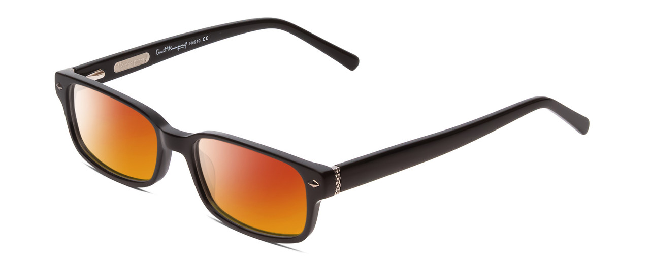 Profile View of Ernest Hemingway H4910 Designer Polarized Sunglasses with Custom Cut Red Mirror Lenses in Gloss Black/Silver Accents Unisex Rectangle Full Rim Acetate 51 mm