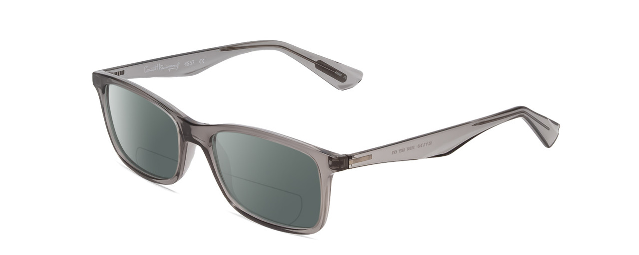 Profile View of Ernest Hemingway H4857 Designer Polarized Reading Sunglasses with Custom Cut Powered Smoke Grey Lenses in Shiny Shadow Grey Crystal Unisex Cateye Full Rim Acetate 53 mm