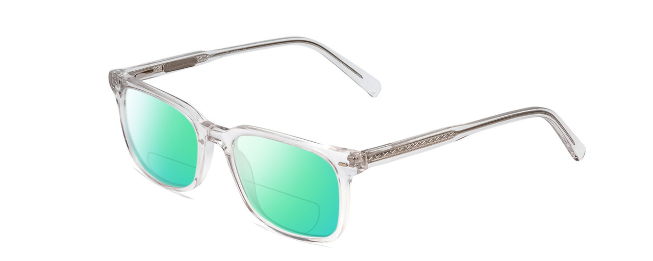 Profile View of Ernest Hemingway H4854 Designer Polarized Reading Sunglasses with Custom Cut Powered Green Mirror Lenses in Clear Crystal Patterned Silver Unisex Cateye Full Rim Acetate 54 mm