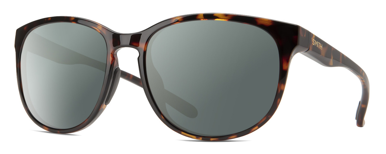 Profile View of Smith Optics Lake Shasta Designer Polarized Sunglasses with Custom Cut Smoke Grey Lenses in Tortoise Havana Brown Gold Unisex Cateye Full Rim Acetate 56 mm