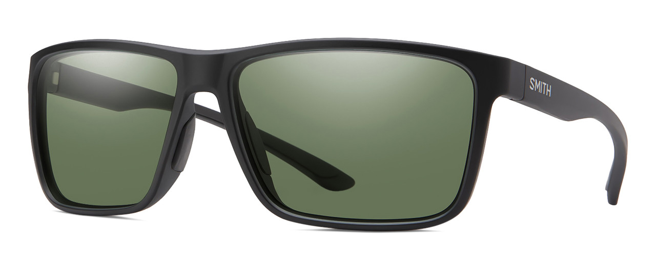 Profile View of Smith Optics Riptide Unisex Sunglasses Black/ChromaPop Polarized Gray Green 57mm