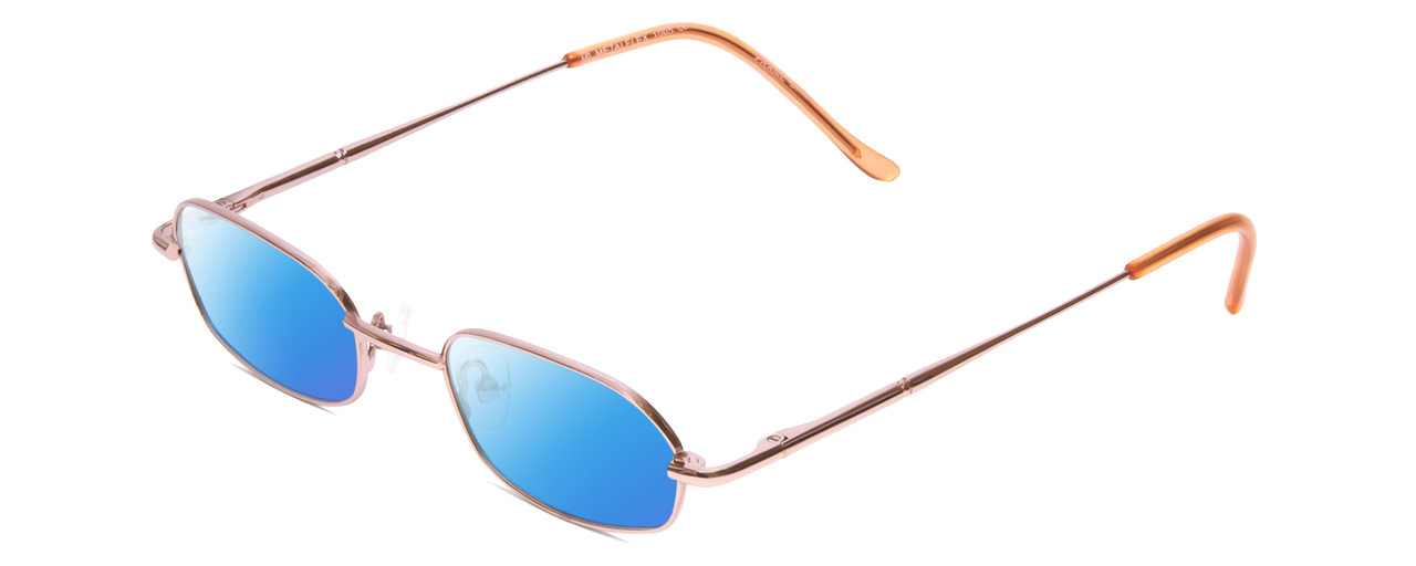 Profile View of Metal Flex KIDS 1005 Designer Polarized Sunglasses with Custom Cut Blue Mirror Lenses in Shiny Light Pink Ladies Oval Full Rim Metal 44 mm