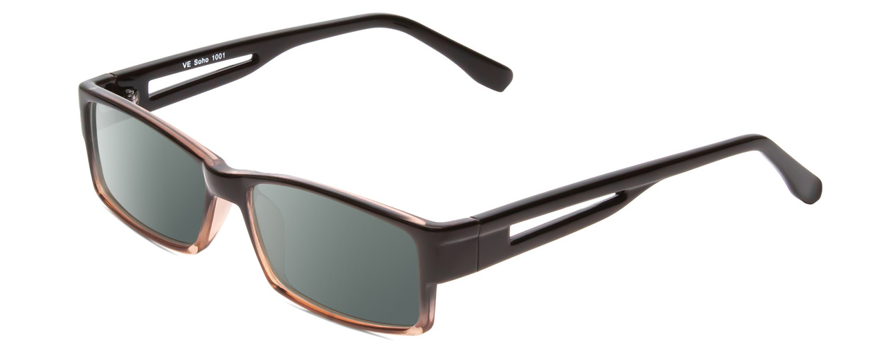Profile View of Soho 1001 Designer Polarized Sunglasses with Custom Cut Smoke Grey Lenses in Shiny Black/Grey Crystal Ladies Rectangle Full Rim Acetate 55 mm