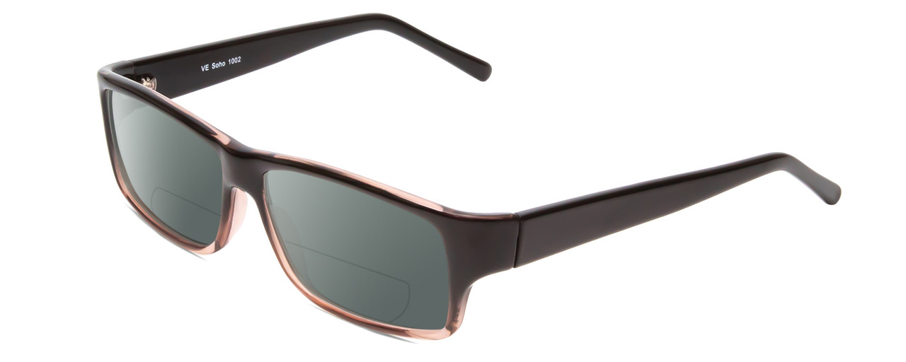 Profile View of Soho 1002 Designer Polarized Reading Sunglasses with Custom Cut Powered Smoke Grey Lenses in Shiny Black/Grey Crystal Ladies Rectangle Full Rim Acetate 58 mm