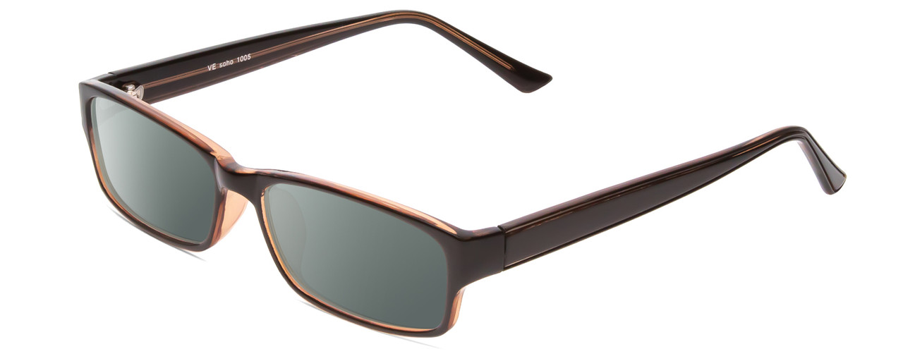 Profile View of Soho 1005 Designer Polarized Sunglasses with Custom Cut Smoke Grey Lenses in Shiny Black/Grey Crystal Ladies Rectangle Full Rim Acetate 54 mm