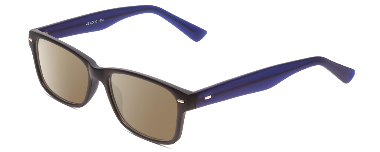 Profile View of Soho 1014 Designer Polarized Sunglasses with Custom Cut Amber Brown Lenses in Matte Black & Navy Blue Unisex Classic Full Rim Acetate 53 mm