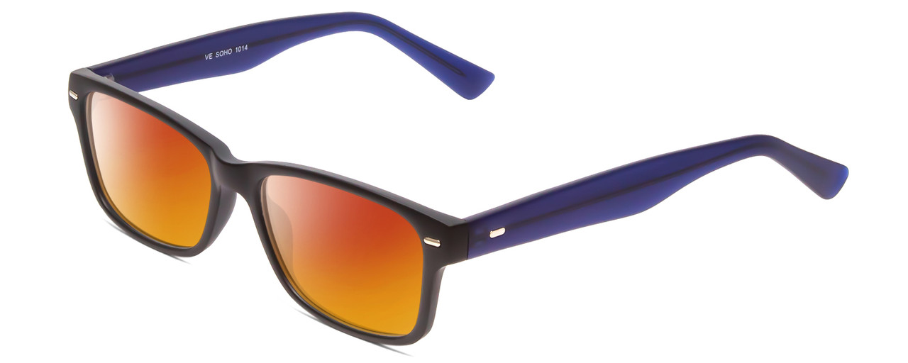 Profile View of Soho 1014 Designer Polarized Sunglasses with Custom Cut Red Mirror Lenses in Matte Black & Navy Blue Unisex Classic Full Rim Acetate 53 mm