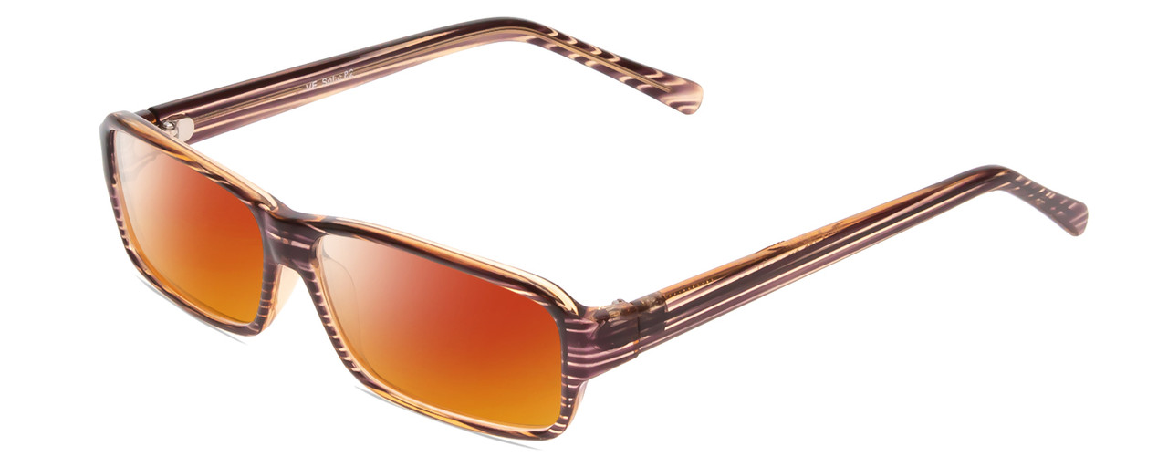 Profile View of Soho 82 Designer Polarized Sunglasses with Custom Cut Red Mirror Lenses in Sand Grey & Black Marble Unisex Rectangle Full Rim Acetate 55 mm