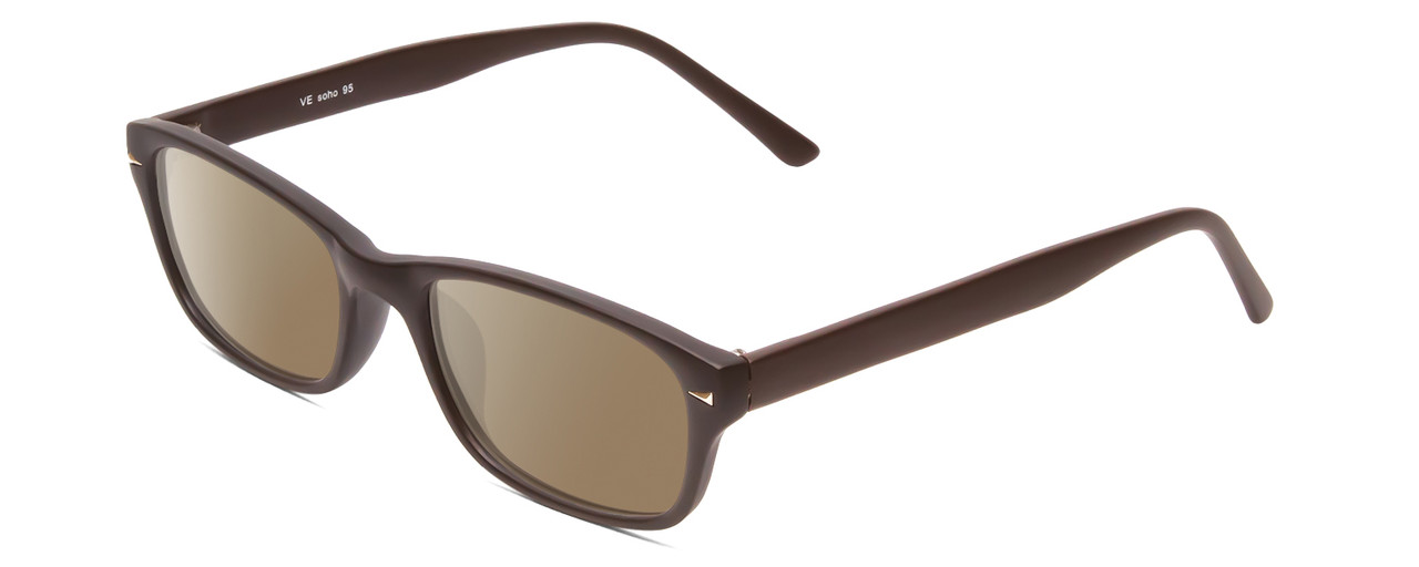 Profile View of Soho 95 Designer Polarized Sunglasses with Custom Cut Amber Brown Lenses in Matte Dark Brown Unisex Classic Full Rim Acetate 52 mm