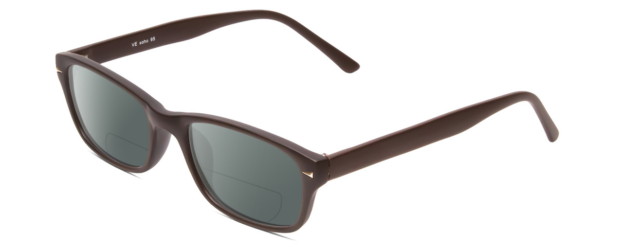 Profile View of Soho 95 Designer Polarized Reading Sunglasses with Custom Cut Powered Smoke Grey Lenses in Matte Dark Brown Unisex Classic Full Rim Acetate 52 mm