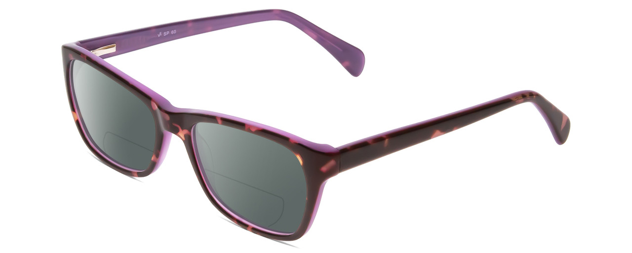 Profile View of Splash 60 Designer Polarized Reading Sunglasses with Custom Cut Powered Smoke Grey Lenses in Demi Tortoise Lilac Purple  Ladies Cateye Full Rim Acetate 53 mm