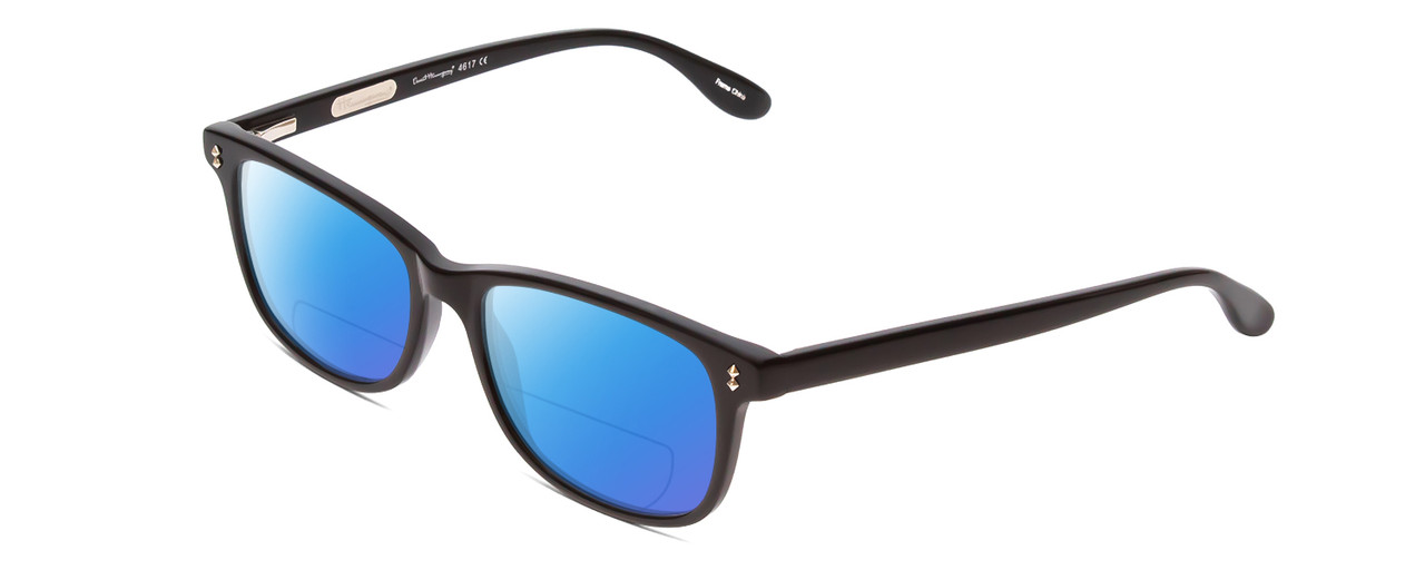 Profile View of Ernest Hemingway H4617 Designer Polarized Reading Sunglasses with Custom Cut Powered Blue Mirror Lenses in Shiny Black Unisex Cateye Full Rim Acetate 56 mm