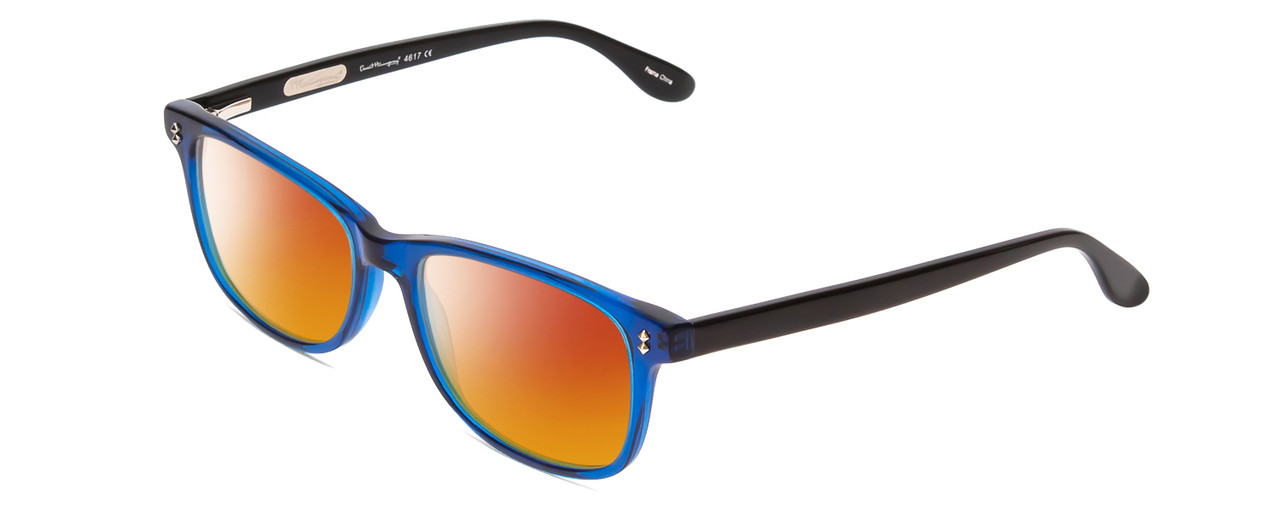 Profile View of Ernest Hemingway H4617 Designer Polarized Sunglasses with Custom Cut Red Mirror Lenses in Shiny Cobalt Dark Blue Black Unisex Cateye Full Rim Acetate 56 mm