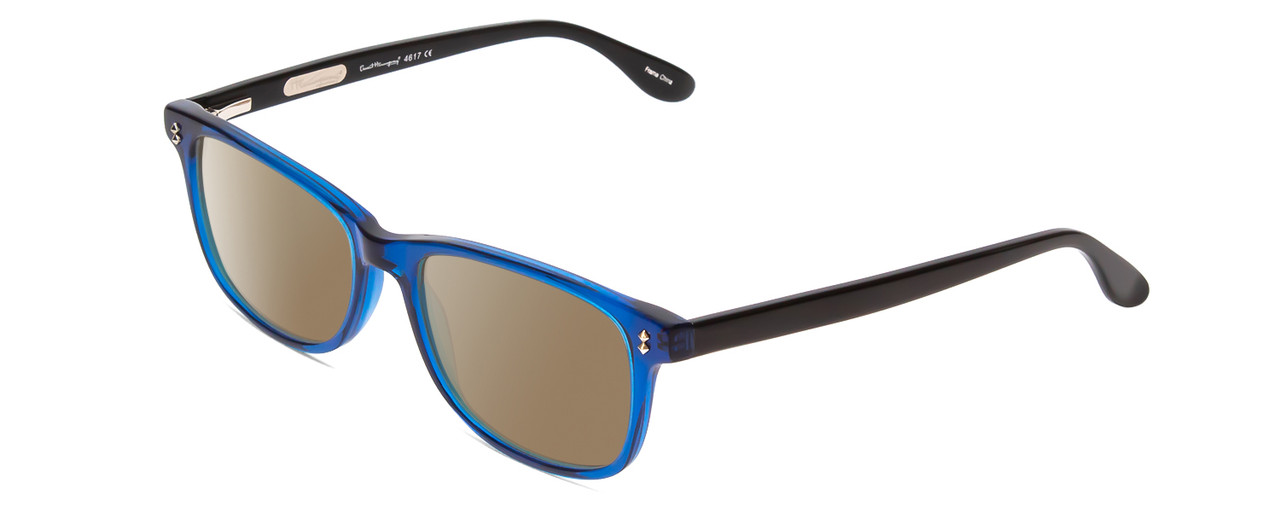 Profile View of Ernest Hemingway H4617 Designer Polarized Sunglasses with Custom Cut Amber Brown Lenses in Shiny Cobalt Dark Blue Black Unisex Cateye Full Rim Acetate 56 mm