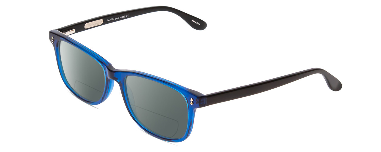 Profile View of Ernest Hemingway H4617 Designer Polarized Reading Sunglasses with Custom Cut Powered Smoke Grey Lenses in Shiny Cobalt Dark Blue Black Unisex Cateye Full Rim Acetate 56 mm